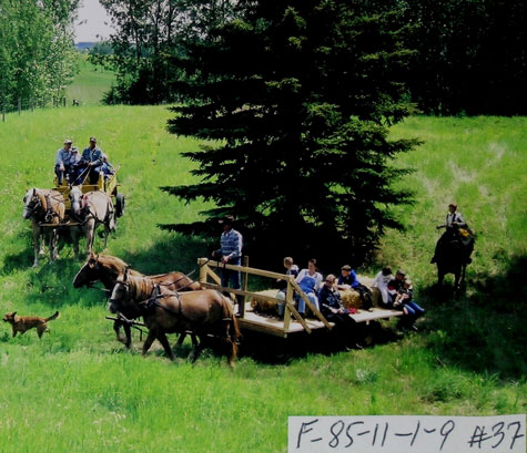 Horse-drawn wagons from the early days of the community